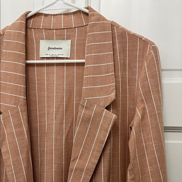 Stradivarius Brown and White Striped One Button Closure Casual Blazer - Sz Small - Picture 9 of 16